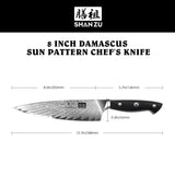 SHAN ZU 8.00" Blade Damascus Chef Knife | Recommended Kitchen Knives For Mother's Cooking | 67 Layers Damascus Steel + G10 Handle