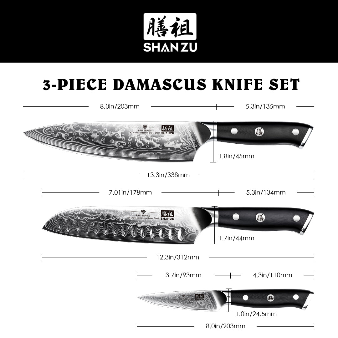 SHAN ZU PRO 3-PCS Damascus Knife Set